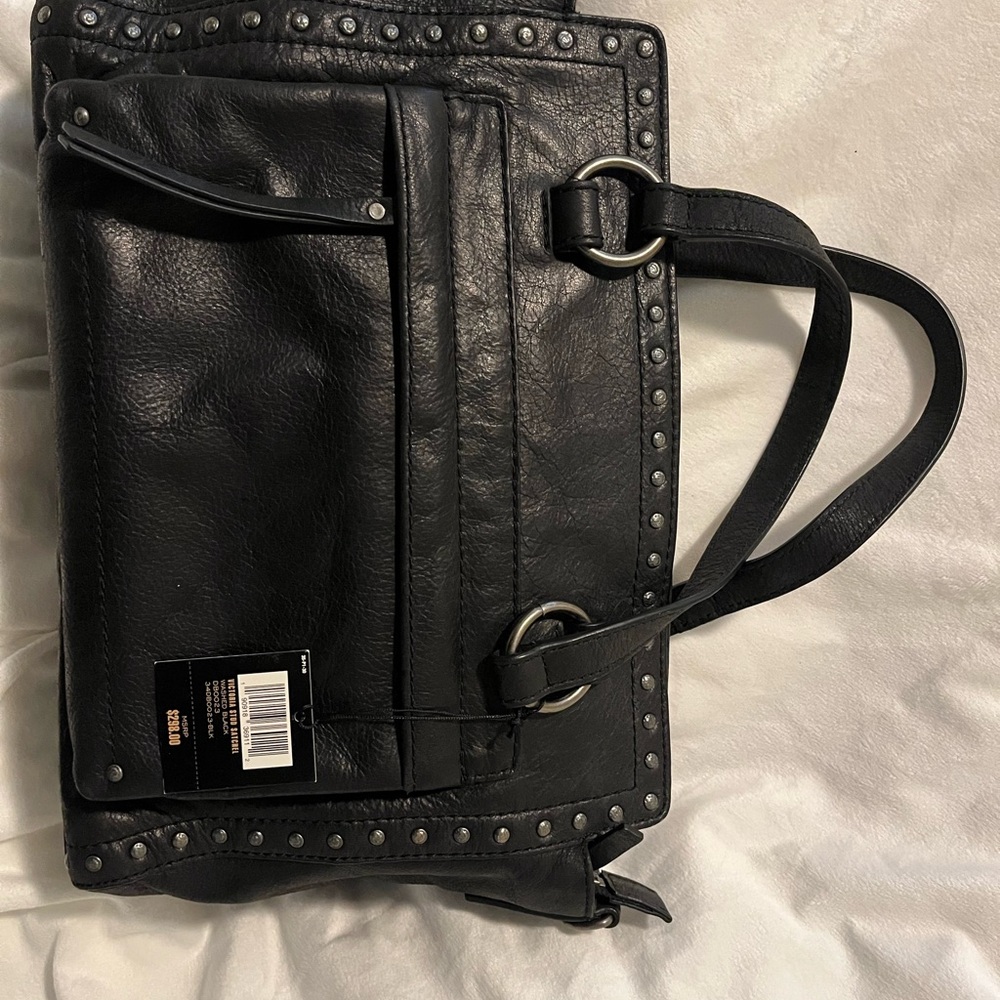 Black Leather FRYE Studded Tote Bag